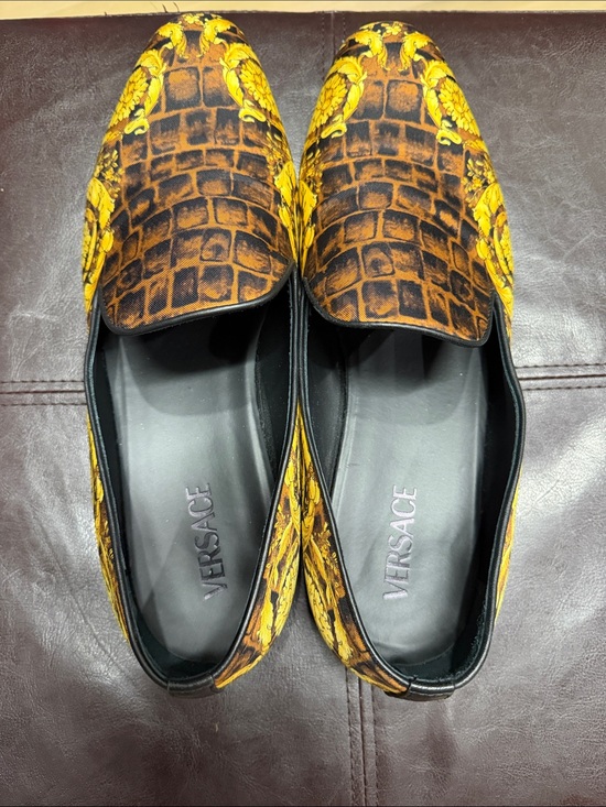 Versace Brown & Yellow Baroque Pattern Slip-On Loafers main image 4